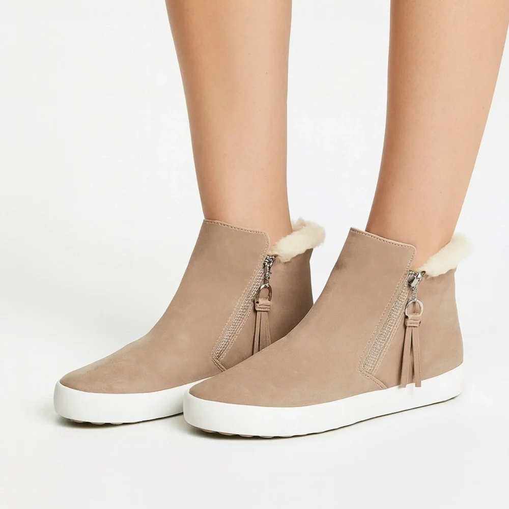 Rebecca Minkoff Shelly Sneaker Boot In Taupe Suede Shearling Lining Size 8.5M